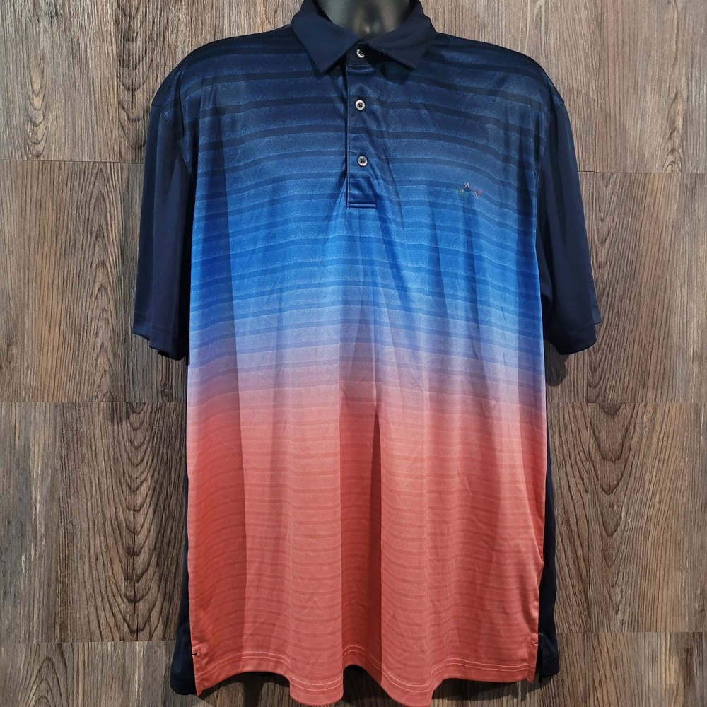 Greg Norman Golf Polo 2XL/XXL Ombre Stripe Short Sleeve PlayDry Moisture Wicking